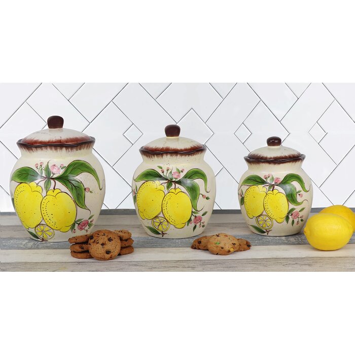 Lorren Home Trends Lemon 3 Piece Kitchen Canister Set